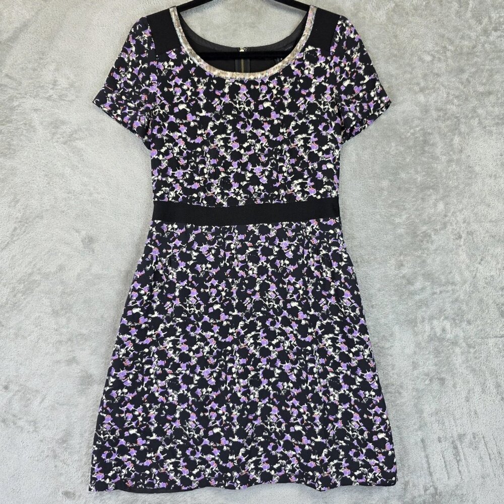 Marc by Marc Jacobs Dress Womens Size 2 Black Purple Floral Silk Fit Flare